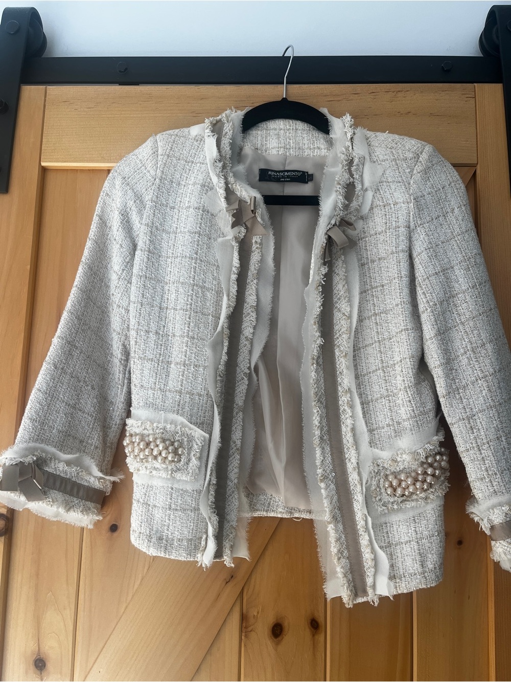 Rinascimento Ivory Tweed Pearl-Trim Jacket - made in Italy